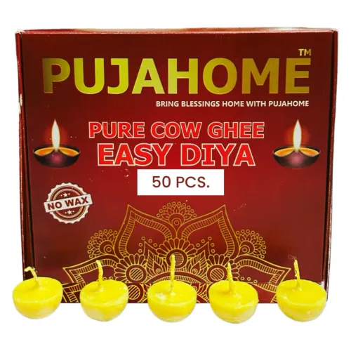 Pujahome Pure Cow Ghee Diya Wicks (50 Pieces) 30min Burning Time, Wax Free