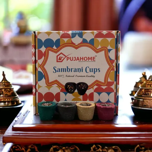 Pujahome Natural 4 in 1 Fragrance Pack Sambrani Cups for Puja/Home (12 Cups Per Pack + Free Holder)