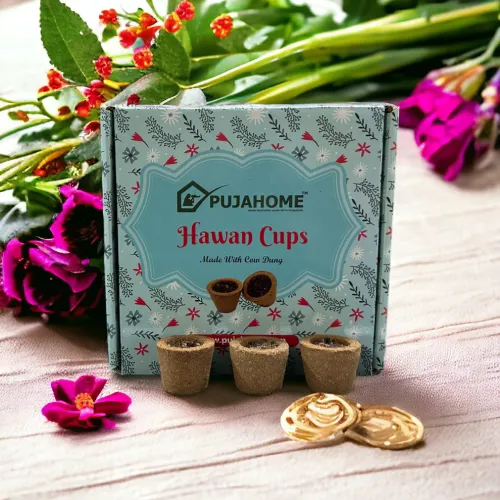 Pujahome Premium Loban/Guggal Fragrance Hawan Cups Made with Cow Dung -12 Cups Per Pack + Free Holde
