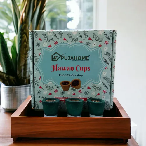 Pujahome Premium Mogra Fragrance Hawan Cups Made with Cow Dung (12 Cups Per Pack + Free Holder)