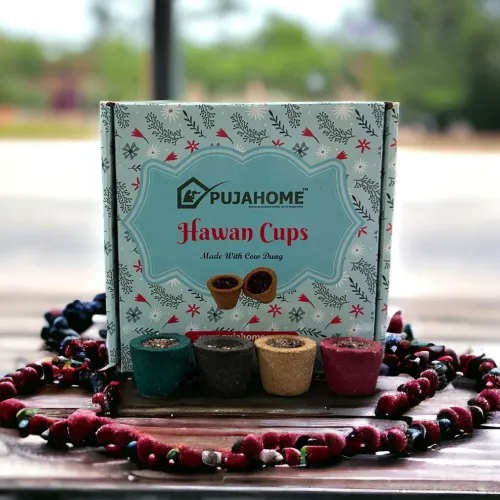 Pujahome Premium 4 in 1 fragrance Pack Hawan Cups Made with Cow Dung -12 Cups Per Pack + Free Holder