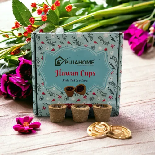 Pujahome Premium Loban/Guggal Fragrance Hawan Cups Made with Cow Dung -12 Cups Per Pack + Free Holde