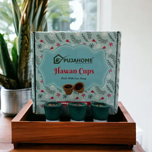 Pujahome Premium Mogra Fragrance Hawan Cups Made with Cow Dung (12 Cups Per Pack + Free Holder)
