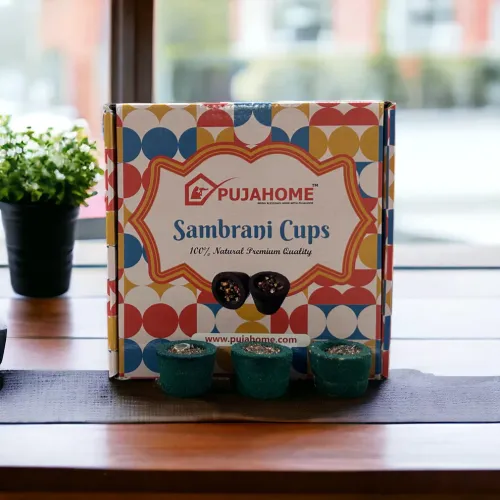Pujahome Natural Mogra Fragrance Sambrani Cups for Puja/Home (12 Cups Per Pack + Free Holder)