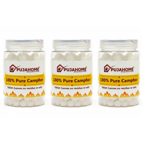 Pujahome 100% Pure Camphor Tablets (Kapur / Kapoor / Kapooram) – (100g × 3 Packs)