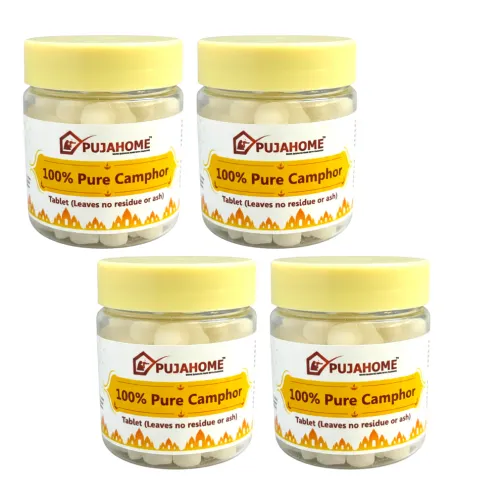 Pujahome 100% Pure Premium Camphor Tablets (Kapur / Kapoor / Kapooram) – 50g × 4 Packs