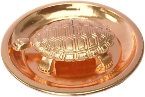 Pujahome Copper Metal Feng Shui Vastu Turtle Tortoise Plate Set/Turtle Plate Yantra Vastu Feng Shui