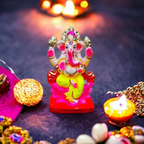 Pujahome Mitti Ganesh Idol | Eco-Friendly Mud/Clay Ganesh Murti | Colorful Pagri Ganpati Figurine 