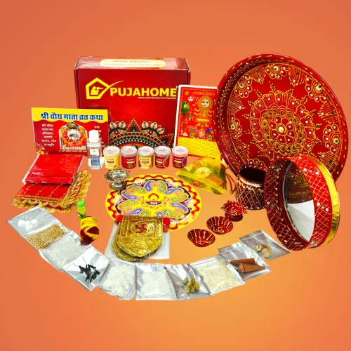 Pujahome Karwa Chauth Puja Samagri Kit With Thali Set (30+ Items) + Thali Set