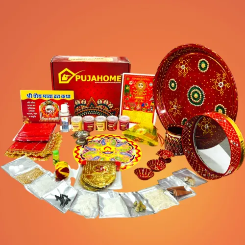 Pujahome Karwa Chauth Puja Samagri Kit with Thali Set and NavShringaar Saman (30+ Items) + Thali Set