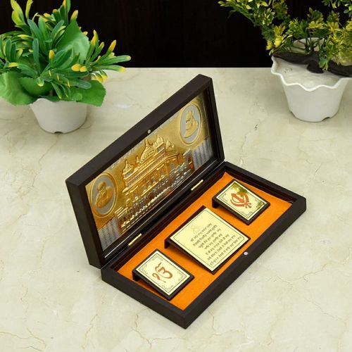 Pujahome Gold Plated Charan Paduka for Decor Home & Pooja Ghar Decorative Showpiece Box 