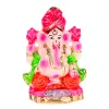Pujahome Mitti Ganesh Idol | Eco-Friendly Mud/Clay 4 Bhuja Painted Colorful Ganesh Murti(4x3 Inches) thumbnail 6