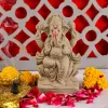 Pujahome Mitti Ganesh Idol | Eco-Friendly Handcrafted Mud/Clay Ganesh Murti (Lotus Ganesha) 4x3 Inch thumbnail 1