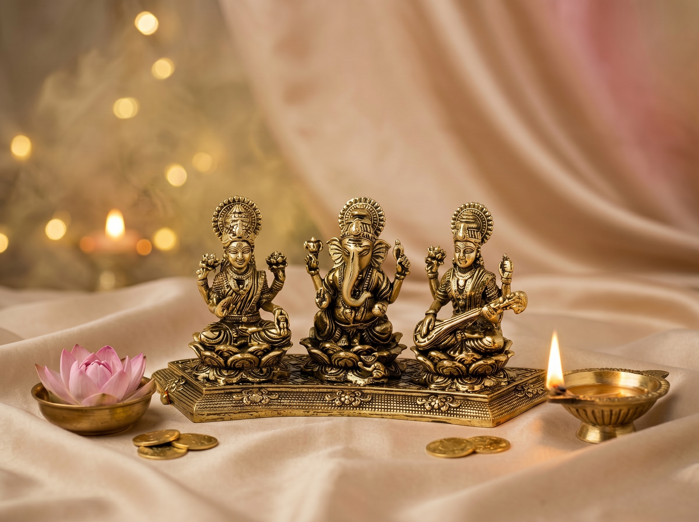 Lakshmi Ganesh Saraswati Brass Idol