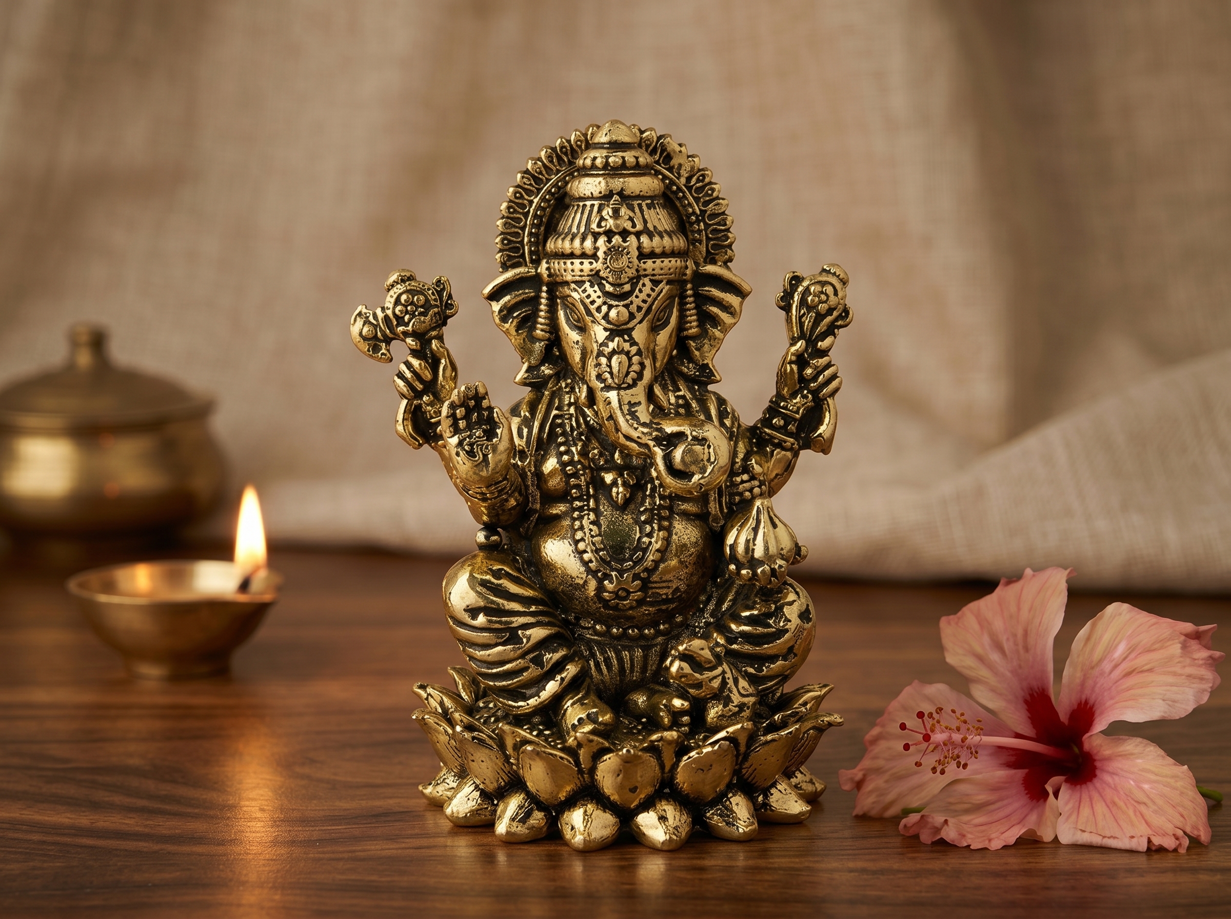 Modak Ganesh Brass Idol ( 1.5 inch )