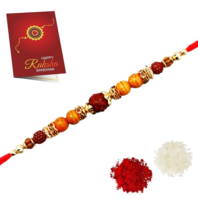 Premium Rudraksha Rakhi with Wooden Beads & Gold-Plated Accents | Traditional Handmade Rakhi product image
