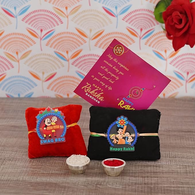 Kids Cartoon Rakhi Set with Greeting Card Roli Chandan Premium Raksha Bandhan Gift Hamper product image