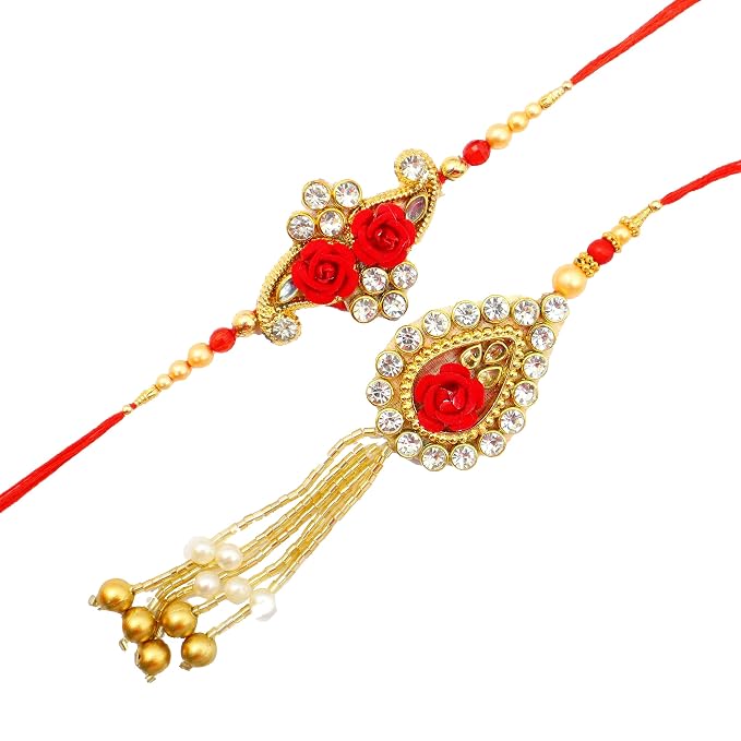 Premium Bhaiya Bhabhi Couple Rakhi Set with Greeting Card, Designer Lumba Rakhi Combo product image