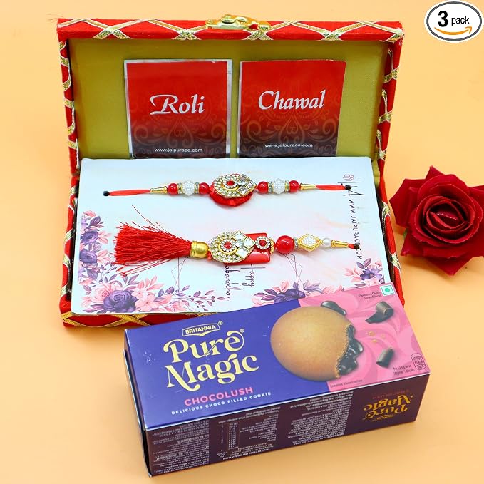 Raksha Bandhan Gift Hamper with Chocolate, Bhaiya Bhabhi Rakhi, Decorative Cash Box, Roli Chawal product image