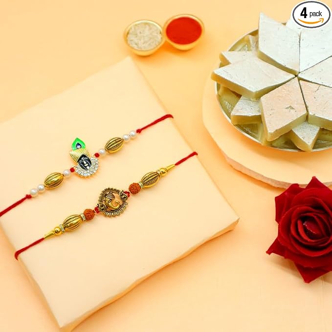 Rakhi Gift Combo with 2 Designer Rakhis, Kaju Katli Box, Roli Chawal & Greeting Card or Brother product image