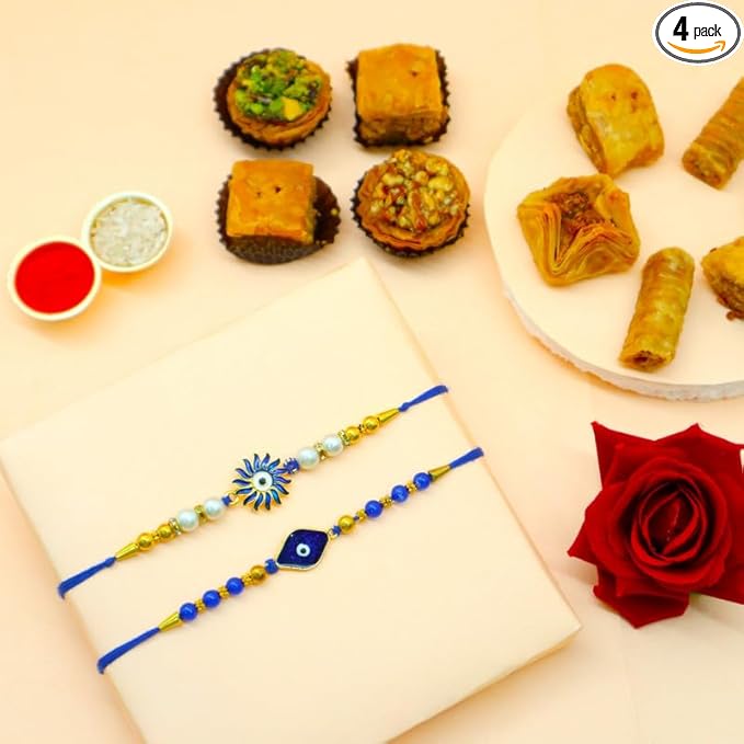 Premium Rakhi Gift Combo with 2 Designer Rakhis, Baklava Sweets, Roli Chawal & Greeting Card product image
