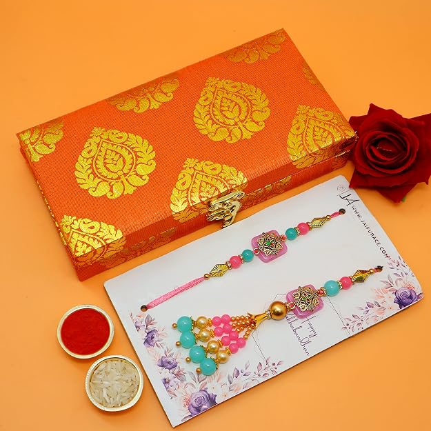 Designer Bhai Bhabhi Rakhi Set with Decorative Shagun Cash Box, Tilak Kit & Raksha Bandhan Gift product image