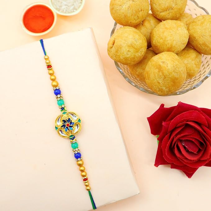 Kids Rakhi Gift Hamper with Mini Kachori, Dry Mini Kachori, Greeting Card, Roli Chawal for Brother product image