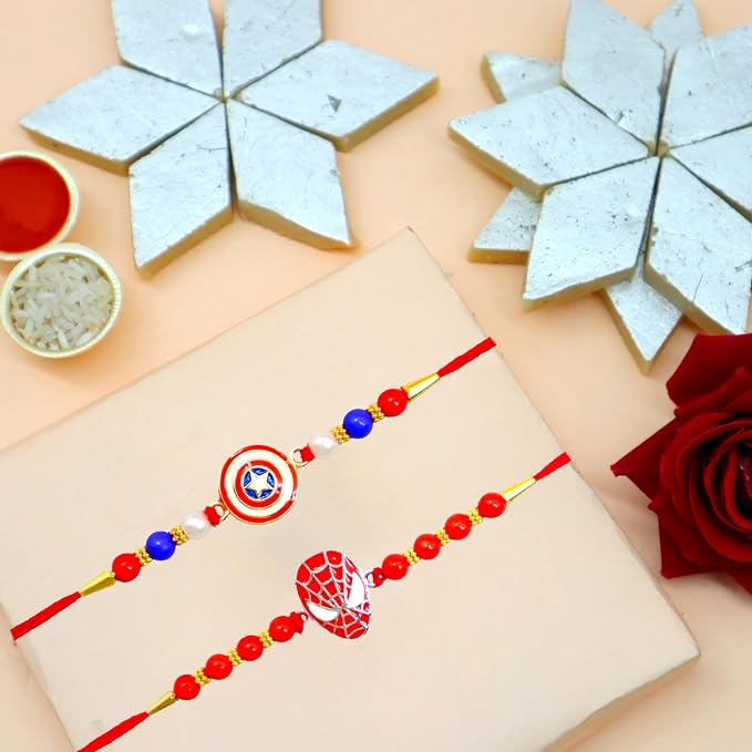 Kids Rakhi Gift Hamper with Kaju Katli, Designer Rakhi Set, Roli Kumkum and Greeting Card product image