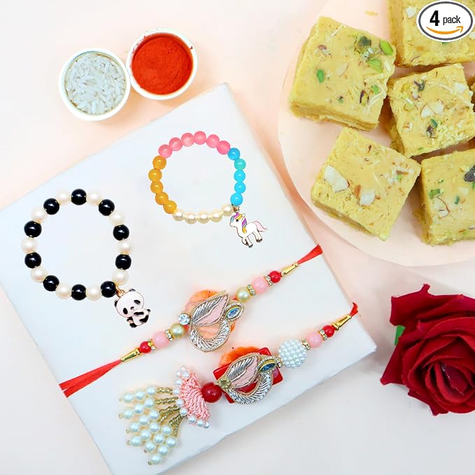 Jaipur Ace 2 bhaiya bhabhi, 2 kids Rakhi for Brother with Soan Papdi | Rakhi with Sweets Hamper product image