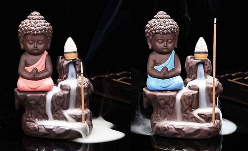 JAIPUR ACE Smoke Backflow Insence Holder Buddha Come with 10 Smoke Cone Blue Size (4.7 X 3.1 Inch) 
