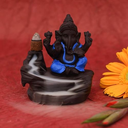 JAIPUR ACE Smoke Backflow Insence Holder Ganesha Come with 10 Smoke Cone Blue Size (4.7 X 3.1 Inch) 