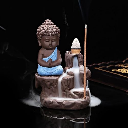 JAIPUR ACE Smoke Backflow Insence Holder Buddha Come with 10 Smoke Cone Blue Size (4.7 X 3.1 Inch) 