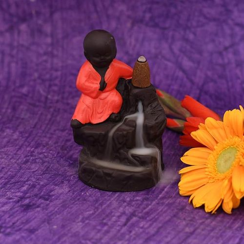 Jaipur Ace Karate Monk Smoke Fountain with Incense Cone Holder Decorative Showpiece Home Decor