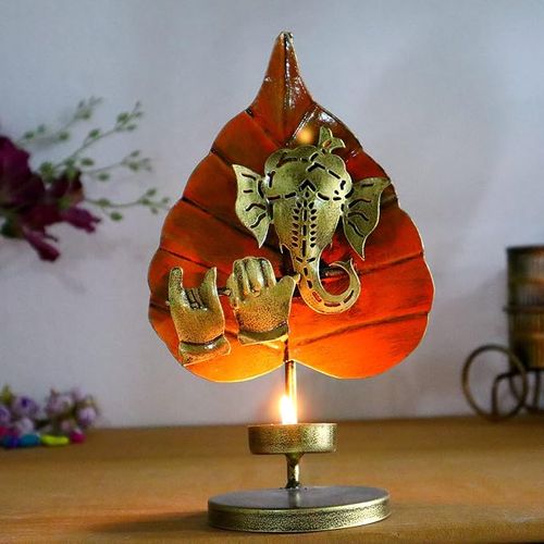 JAIPUR ACE Iron Metal Lord Ganesha Tealight or Candle Holder Stand Idol Showpiece- Perfect for Pooja