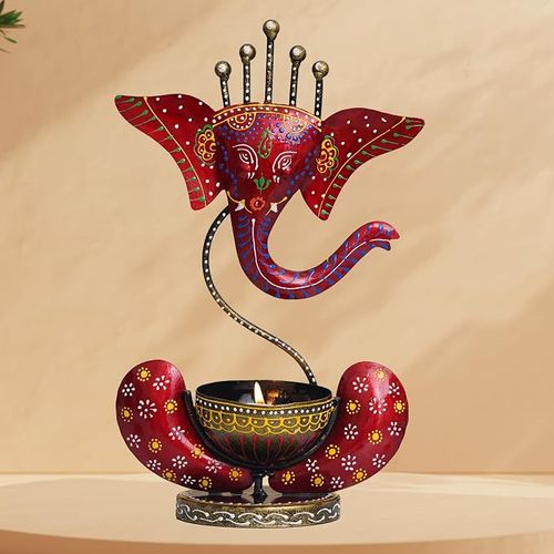 JAIPUR ACE Iron Metal Lord Ganesha Tealight or Candle Holder Stand Idol Showpiece- Perfect for Pooja