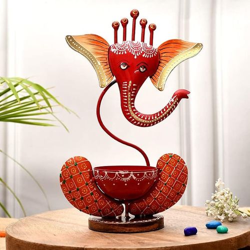 JAIPUR ACE Iron Metal Lord Ganesha Tealight or Candle Holder Stand Idol Showpiece- Perfect for Pooja