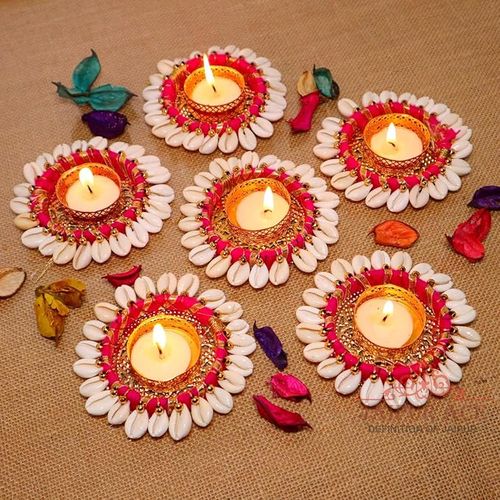 Jaipur Ace Diwali Decorative Tealight | Handmade Shell Conch Tealight Set | Diwali Decoration Set 