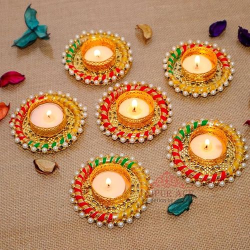 Jaipur Ace Diwali Decorative Tealight | Handmade Shell Conch Tealight Set | Diwali Decoration Set