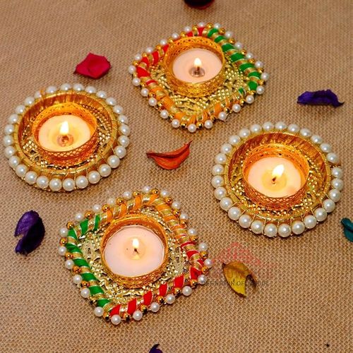 Jaipur Ace Diwali Decorative Tealight | Handmade Shell Conch Tealight Set | Diwali Decoration Set 
