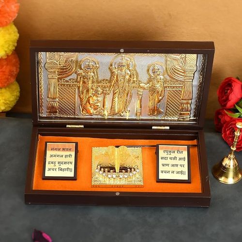 Jaipur Ace Gold Plated Bhagwan Shree Ram Darbar Charan Paduka Yantra | Decorative Devotional Prayer 