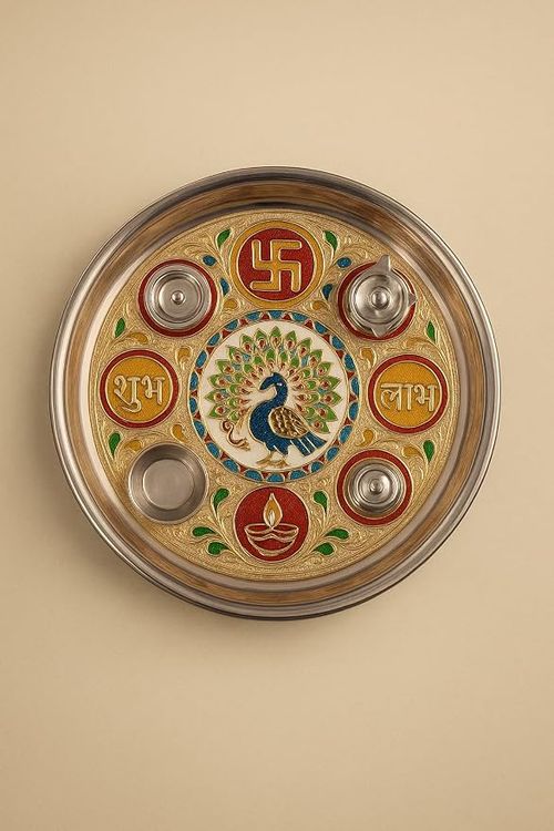 Jaipur Ace Pooja thali Traditional and Decorative Pooja Thali Set | Stainless Steel Thali Set 