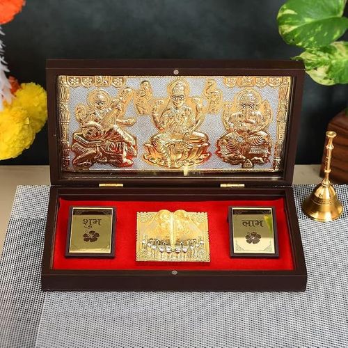 JAIPUR ACE Gold Plated Laxmi Ganesh Saraswati Charan Paduka Yantra | Devotional Prayer Box 