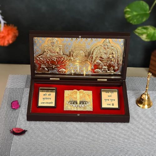 JAIPUR ACE Gold Plated Shree Dhan Laxmi Kuber Charan Paduka Yantra | Devotional Prayer Box 