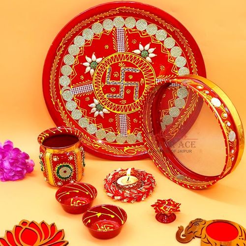 Jaipur Ace Karwa Chauth Traditional and Decorative Pooja Thali Set | Stainless Steel Thali Set.