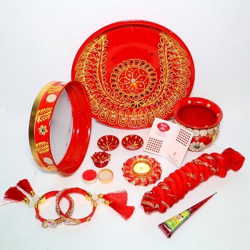 Jaipur Ace Karwa Chauth Traditional Womens Pooja Thali Combo Set, karwachauth Thali with Lota/Kalash