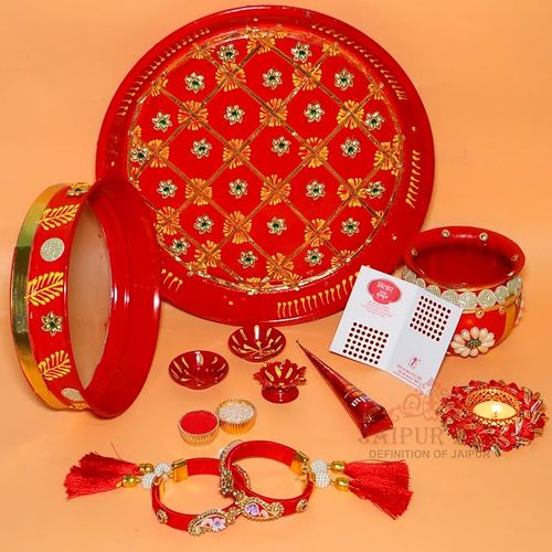 Jaipur Ace Karwa Chauth Traditional Womens Pooja Thali Combo Set, karwachauth Thali with Lota/Kalash