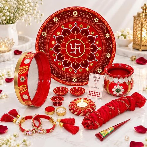 Jaipur Ace Traditional Karwa Chauth Thali Set, Diwali Pooja Thali, Designer Puja Thali Gift Set.
