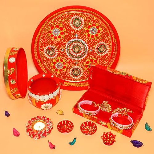 Jaipur Ace Karwa Chauth Traditional Womens Pooja Thali Combo Set, karwachauth Thali with Lota/Kalash