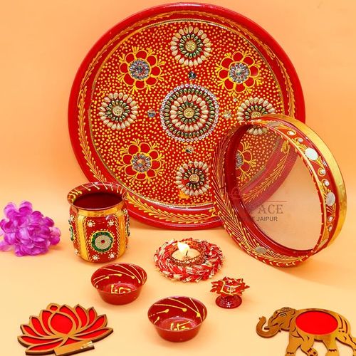 Jaipur Ace Karwa Chauth Traditional and Decorative Pooja Thali Set | Stainless Steel Thali Set 