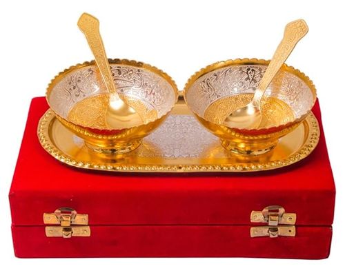 JAIPUR ACE Brass Snack Bowl with Spoon Set |100 ml 5-Piece| Gold Platted Bowl Set | Gifting Set Item